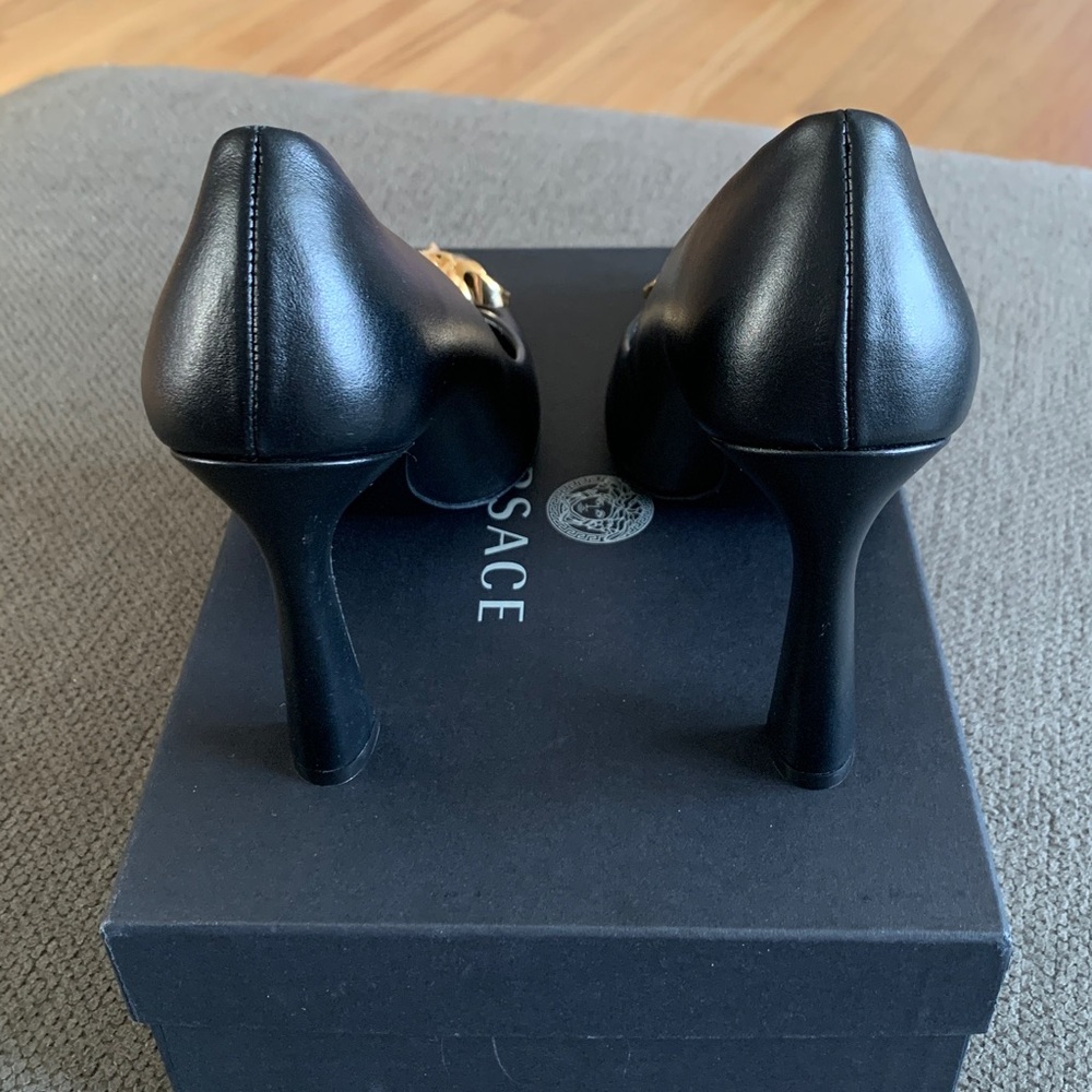 Versace Black Pumps with Gold Medusa Accent - Picture 2 of 6